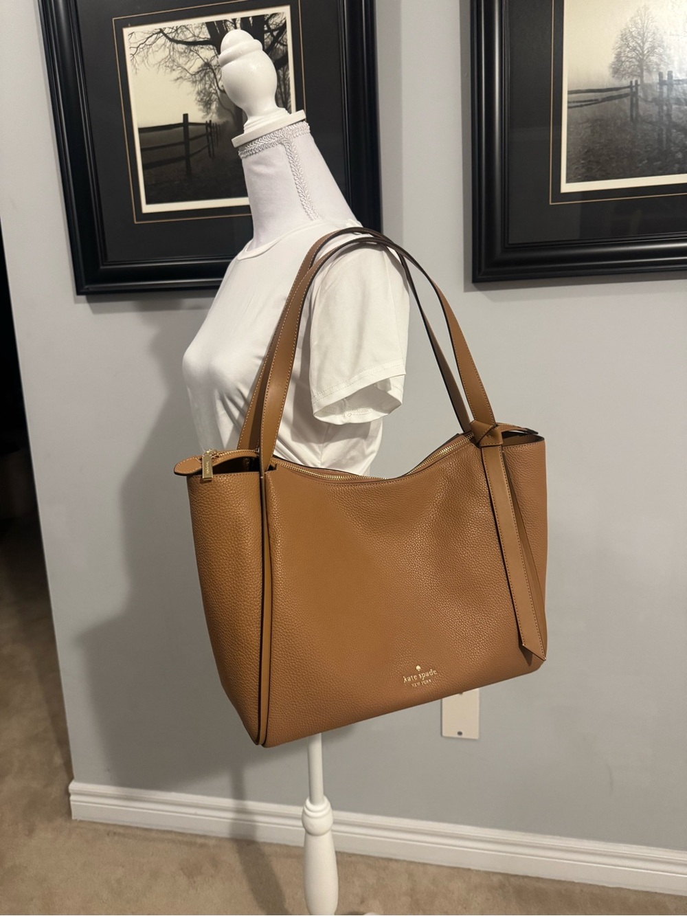 NWT - Kate Spade Pebbled Leather Shoulder Tote in Tan - Picture 8 of 12
